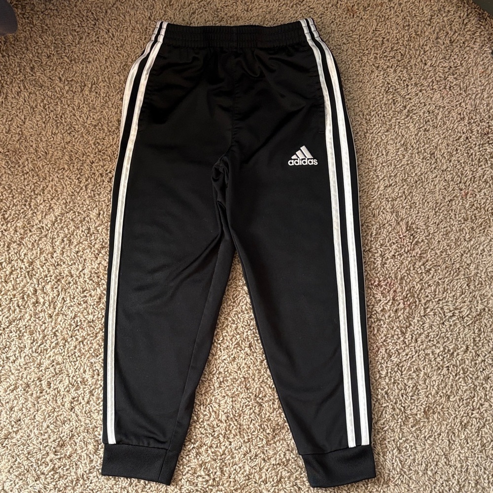 Adidas Kids Black Joggers with White Stripes